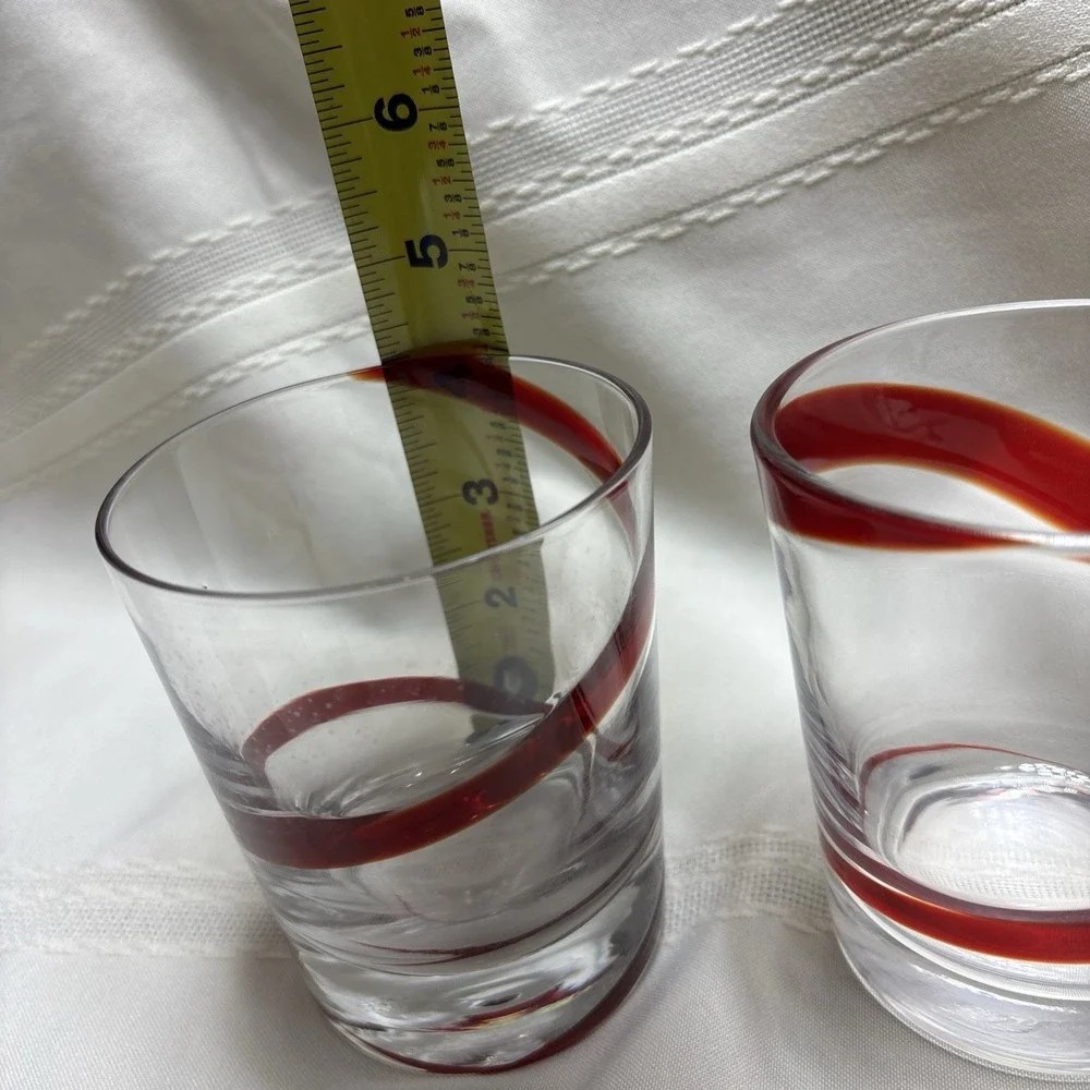 Pier 1 Red Swirline Double Old Fashioned Rocks Whiskey Glasses Set Of 2 Swirl 4